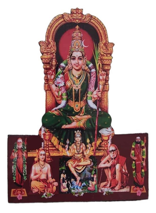 Vils Sri Kanchi Kamakshi Amman Dakshinamoorthy Adi Shankaracharya Maha Periyava Jayendra & Vijayendra Saraswathi Swamigal Divine Holy Blessing Wall Mount & Table Top Photo Frame (5 inch X 6 inch) - Image 1